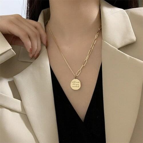 Korean Retro Hip Hop Necklace Ins Temperament Simple Cold Style Round Geometric Pendant Choker Distressed Accessories