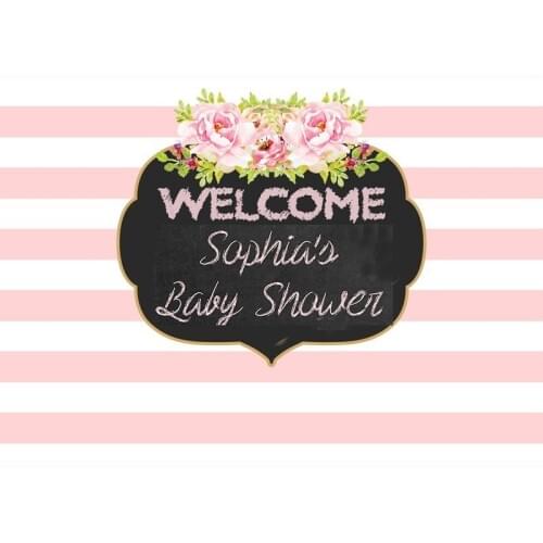 Custom Baby Shower Girl pink striped flower leaves background High quality Computer print party photo backdrop