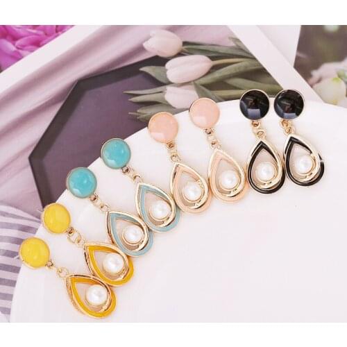 Vintage Candy Color Pearl Pendant Studs Elegant Water Drop Earrings for Women Teen Girls Birthday Party Jewelry Gift aretes
