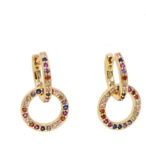 Gold color with multicolor cz 11mm hoop earrings links for women hoops round earrings circle orecchini cerchio boucles d'oreill