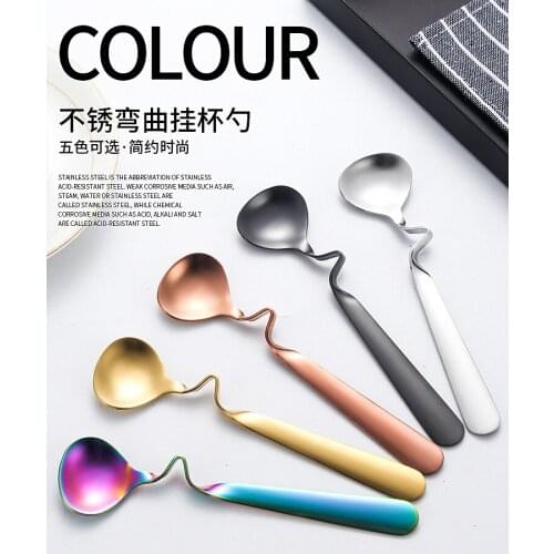 Korean Style Twisted hanging cup spoon 304 Stainless Steel Ice Cream Spoons Corrosion-Resistant Ice Tea Spoon Stirring Sugar