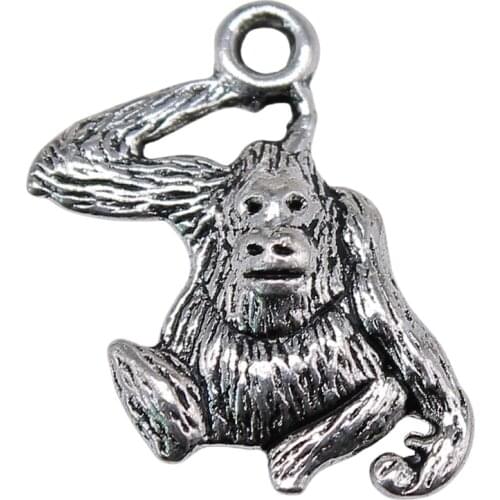 WYSIWYG 20pcs 14x9mm Monkey Orangutan Charm Pendants For Jewelry Making Antique Silver Color Gorilla Monkey Pendants Charm