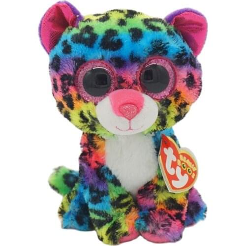 15 CM Ty Beanie Boos Big Eyes Colorful Long tail Baby Leopard Cute Kids Plush Toy Stuffed Animal Doll Birthday Gift for Boy Girl