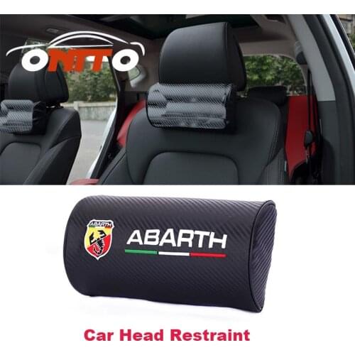 2pcs Leather Cotton Car Accessories Headrest Head Neck Rest Cushion Neck for Abarth logo headrest