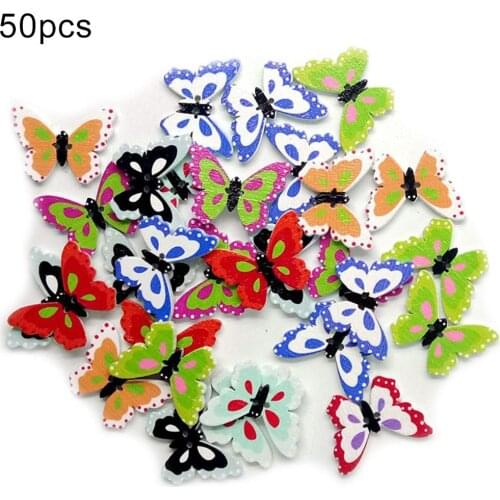 50Pcs Butterfly Shape 2 Holes Wooden Buttons Sewing Accessory Scrapbooking Decor