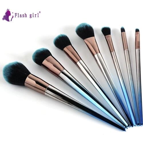 Flash Girl 7pcs Gradient Blue Makeup Brush Set Private Label Makeup Brushes Set with Custom Logo