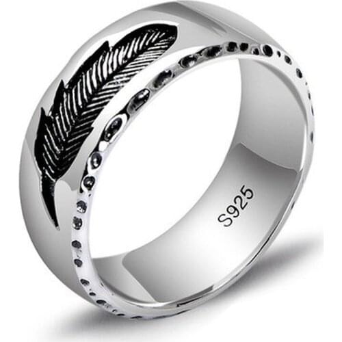 925 Sterling Silver 7mm Feather Ring For Women Men Polished Simple Smooth Vintage Punk Jewelry Couple Love