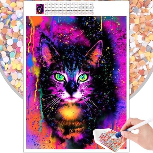 Diamond Painting Animal Purple Cat Landscape Cartoon Embroidery Kit 5D DIY Mosaic Square Round Rhinestone Mural Home Decoration