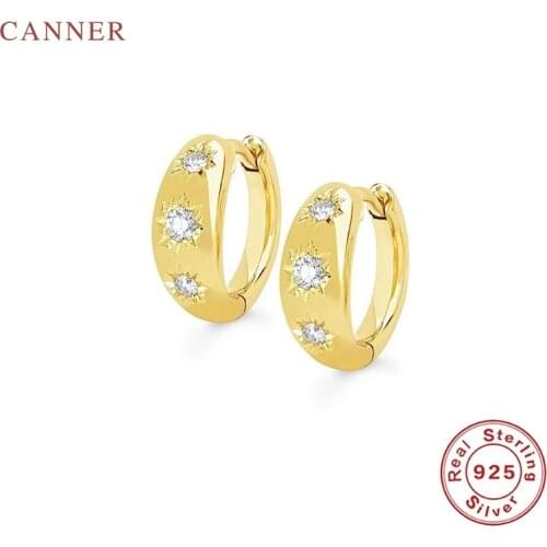 CANNER Wild Octagonal Star Pattern Earrings For Women 100% Real 925 Sterling Silver Earrings Hoops Fine Jewelry Pendientes
