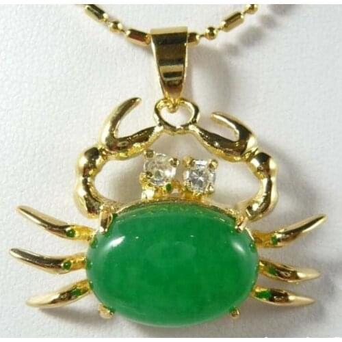 Free shipping 13*18mm green jade crab pendant