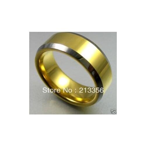 Free Shipping&Engraving 2015 Hot Selling 7MM HIS & HERS SHINY GOLDEN Silver Bevel TUNGSTEN CARBIDE RING WEDDING BAND RING