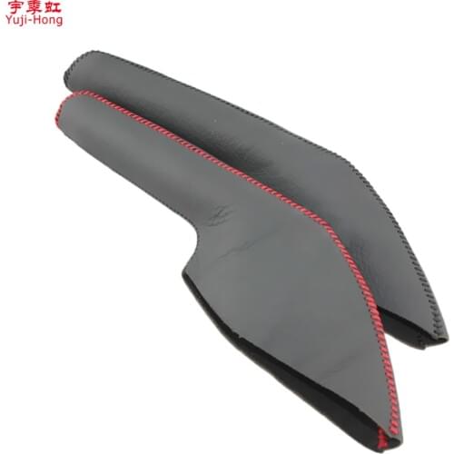 Yuji-Hong Car Handbrake Covers Case for Mazda 2 2007-2012 Auto Handbrake Grips Genuine Leather Black/Red lines