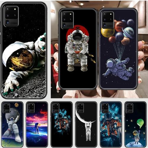 Astronaut Space Moon Phone case For Samsung Galaxy Note 4 8 9 10 20 S8 S9 S10 S10E S20 Plus UITRA Ultra black luxury cell cover