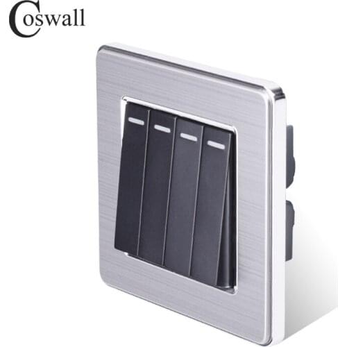 Coswall 4 Gang 2 Way Luxury Light Switch On / Off Wall Switch Interruptor Stainless Steel Panel AC 110~250V