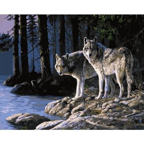 Painting By Number DIY Dropshipping big size Two wolves by the stream Animal Canvas Room Decoration Art picture Child Gift