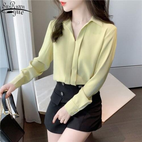 Korean Style White Blouse Women Spring 2021 Long Sleeve Office Lady Style Womens Shirts Chiffon Shirt Blusas Mujer 13104