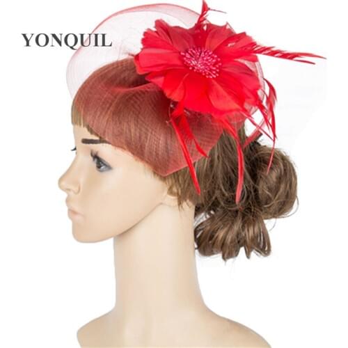 Crinoline Fascinator Headwear Feather Colorful Mesh Race Show Hair Accessories Millinery Gril Cocktail Hat Multiple Color MYQ062