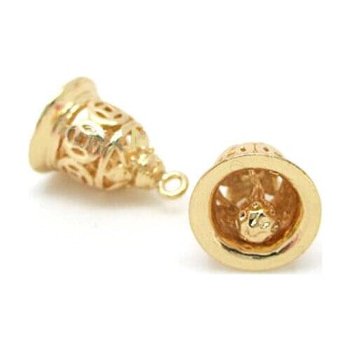 6PCS 13x10MM 16X11MM 24K Champagne Gold Color Plated Brass Bell Pendants Charms for Jewerly Making Findings Accessories