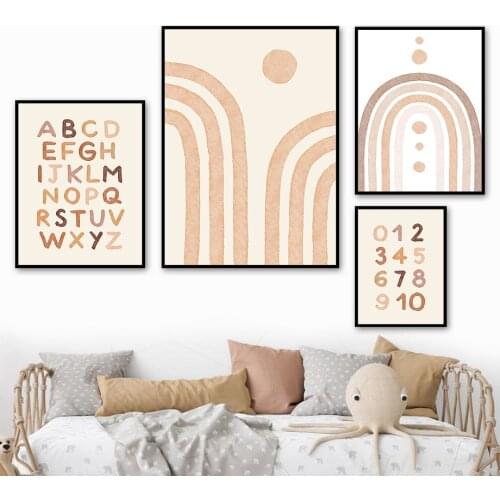 Rainbow Alphabet Numeral Whale Curve Wall Art Canvas Painting Nordic Posters And Prints Wall Pictures Kids Room Nursery Decor