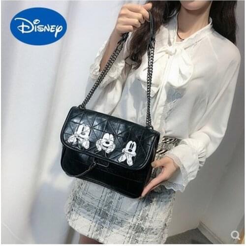 Disney Mickey Handbags 2021 New Trend Fashion Embroidered Rhombic Chain Single Room Portable Diagonal Handbags