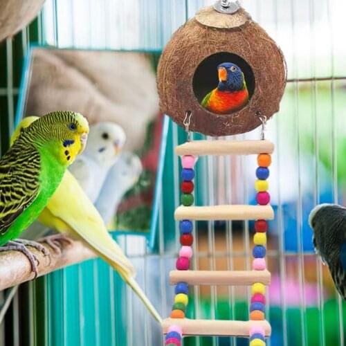 Birds Nest Coconut Shell Ladder Nest Coconut Shell Climbing Ladder Nest Hamster Squirrel Breeding Nest Parrot Ladder Toy