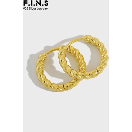 F.I.N.S Korea Hot Style Pure 925 Sterling Silver Earrings for Women Fashion Golden Rope Small Hoop Earrings Fine Jewelry