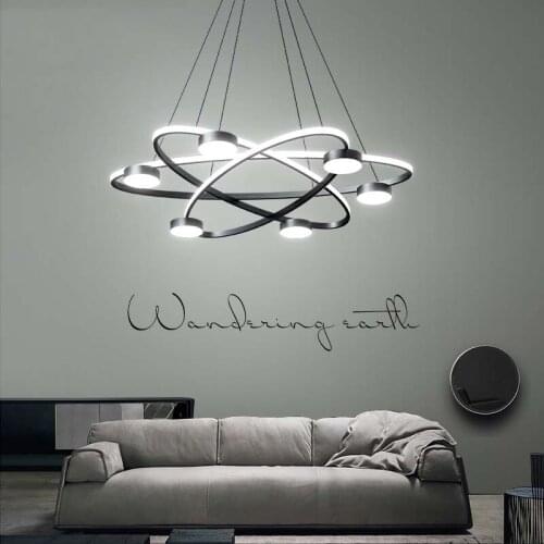Modern LED Chandelier Lights For Living Room Dining Room Bedroom Black Round Rings Indoor Lighting Hanging Lamps Chandeliers