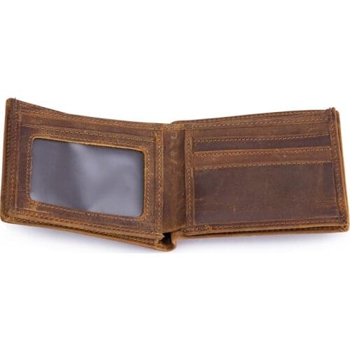 Genuine Leather Slim Wallet Men Purse Male Short bifold Purses Mini Credit Card Holder Money Bags Crazy Horse Coin Pocket 53030