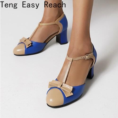 Spring fashion Womens Thick heel Shoes Mary Jane shoes Female Color matching Bow Knot Ankle Buckle Summer Women Shoes size 42