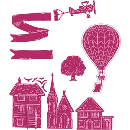 Roof Tops Hot Air Balloon 2021 New Metal Cutting Dies Scrapbook Diary Decoration Embossing Template DIY Greeting Card Handmade