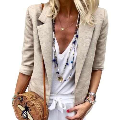 Women Jacket Autumn Casual Solid Color Turn-down Collar Long Sleeve Jackets Female Suit Coat