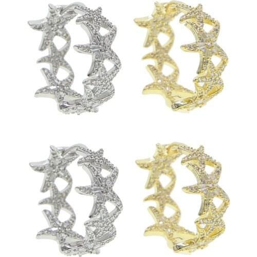 2020 summer fashion jewelry baguette bling cz paved starfish geometric cz round circle star charm women trendy hoop earring