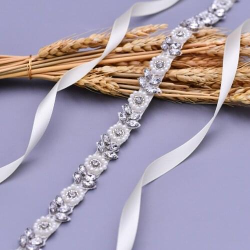 S101 Hot Sale Flowers Bridal Wedding Belts Bridesmaid Bride Dress Accessories Woman Prom Evening Dresses Belt Thin Waist Sash