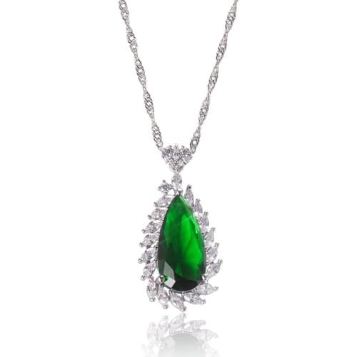 Women Necklace Fashion Necklace Drop Shaped Pendant Inlaid Green Cubic Zirconia Gifts for Friends Specially Designed for Women