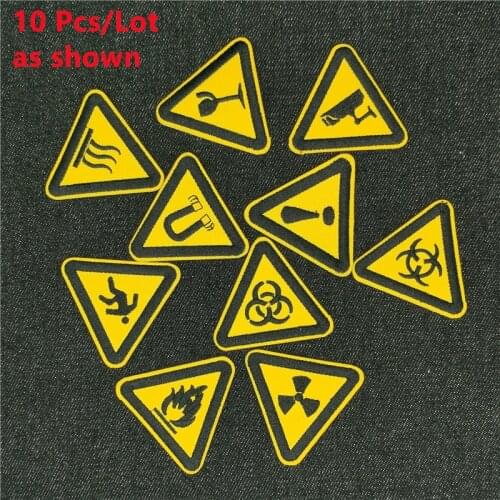 10Pcs/Lot Warning Sign Embroidery Patches for Clothes Sewing Supplies Decorative Badges Clothing yellow thermoadhesive patch