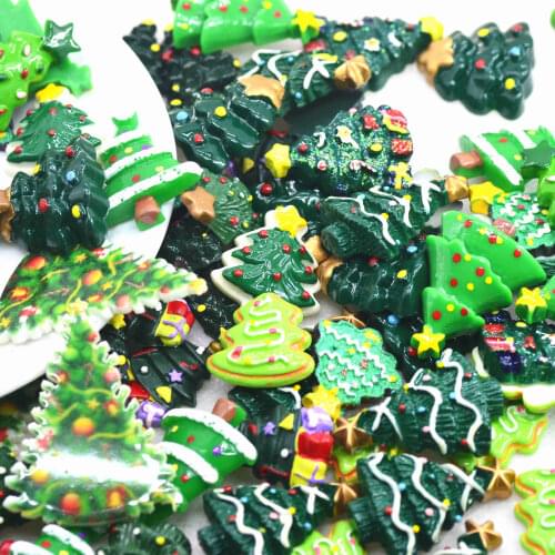 20PCS Mixed Resin Flat Back Christmas Tree Cabochons,X'mas Decoration Embellishment Crafts,New Year Party Gifts