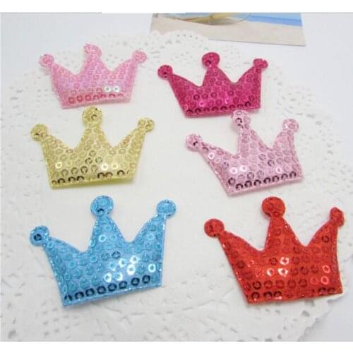 40pcs/lot Bling Sequins Crown Applique Patches For Clothing Sew On Cloth Bag Dress Stickers Decoration, DIY hair accessories