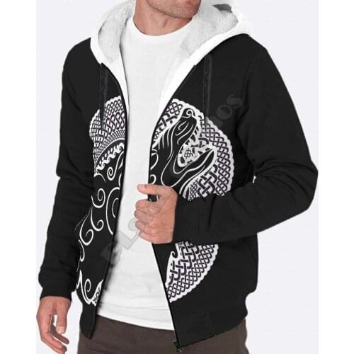 Viking Tattoo 3D printed Fleece zipper Hoodies Men Women Winter Warm double plus velvet jacket cosplay costumes Casual Coat 02