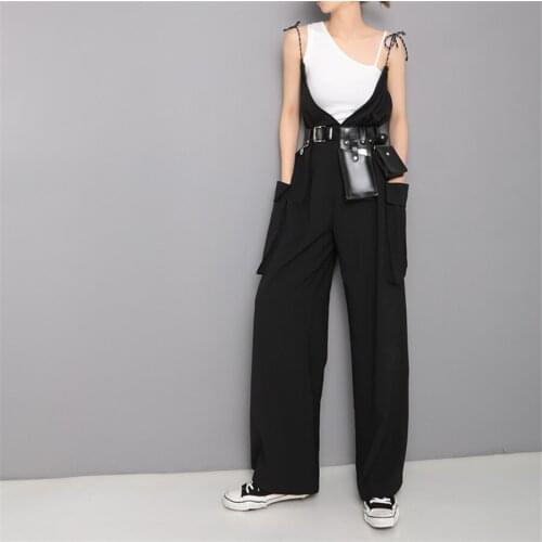 Summer Womens trousers new style 2021 two ways to wear big pocket halter neck tie waist design loose casual jumpsuit female
