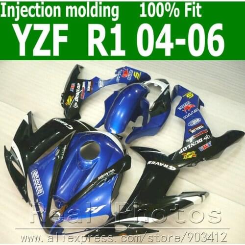 Injection molding for YAMAHA R1 fairing kit 2004 2005 2006 blue black fairings set 04 05 06 YZF R1 AS10