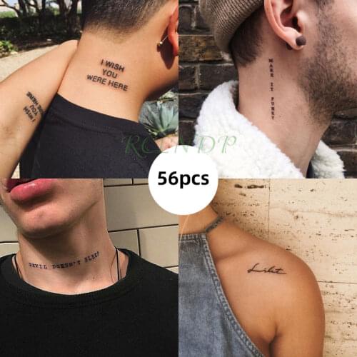 Tattoo Sticker English sentence brave breathin kiss here Tatoo Temporary Flash Tatto Fake Cool stuff for Men Women 56 Pcs