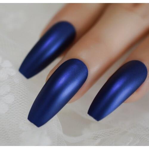Long Ballerina Fake Nails Matte Diamond Blue Frosted Surface Ladies Extreme Long Faux Ongle Pre-designed