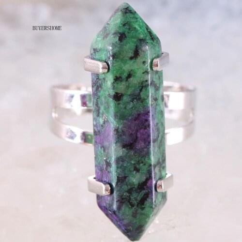 Finger Ring Handmade Jewelry For Women Gift Natural Stone Hexagonal Bead Red Green Zoisite Adjustable 1Pcs Z075