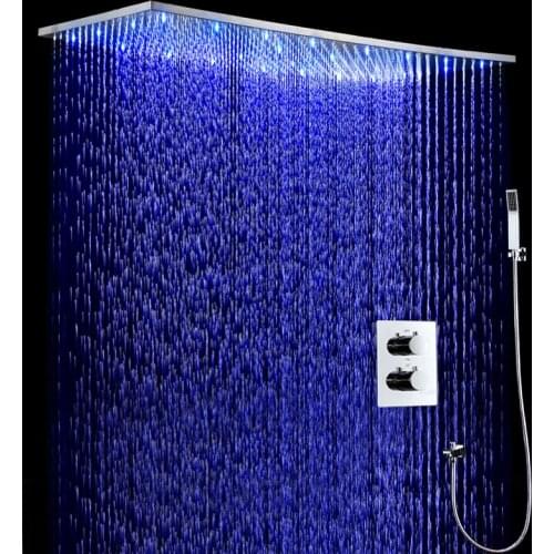 Luxury Bathroom Ceiling LED Shower Set 500*1000mm 304 SUS Brushed Large Rain Shower head Panel Thermostatic Shower Mixer Faucets
