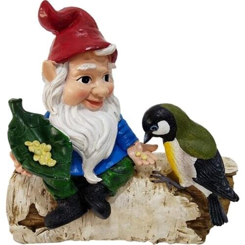Gnome Garden Statue, Elf Cartoon Sculpture Bird Feeder Garden Gnomish Waterproof Lovely Dwarf Cartoon Feeder for Outdoor