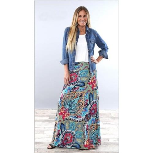 Women Printed Skirts Pattern A-Line Vacation Clothing Summer Long Skirts Female Vintage Plus Size Skirts Causal Outfits Floral