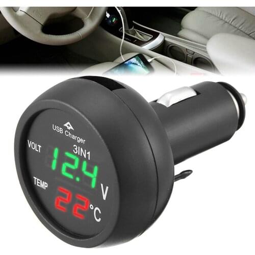 1pc 12V 24V Car Cigarette USB Socket Plug Digital Thermometer Meter Monitor Voltage 3 In 1 Led On Board Charger