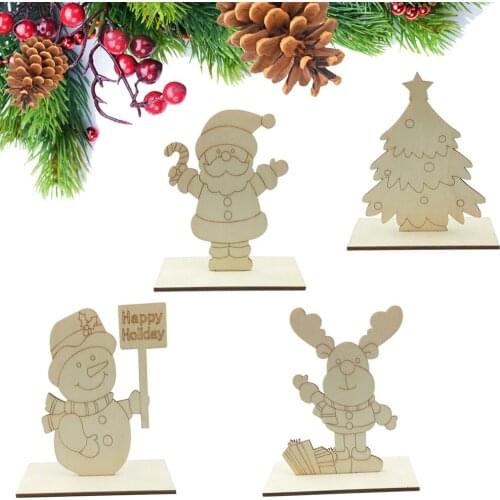 1Pcs Christmas Decorations Childrens Painting DIY Wooden Board Wooden Puzzle Inserts Santa Claus Desktop Ornaments