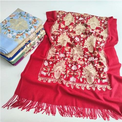 480G Embroider Cashmere Soft Scarf 2020 Luxury New Women Artificial Cashmere Pashmina Scarves Thicken Travel Blanket Warm Wraps