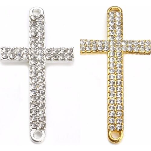 5pcs/bag 23*47mm Gold/Silver Color Cross Pendant Clear Rhinestone Cross Charms Jewelry Connector Fit Handcraft DIY Necklace